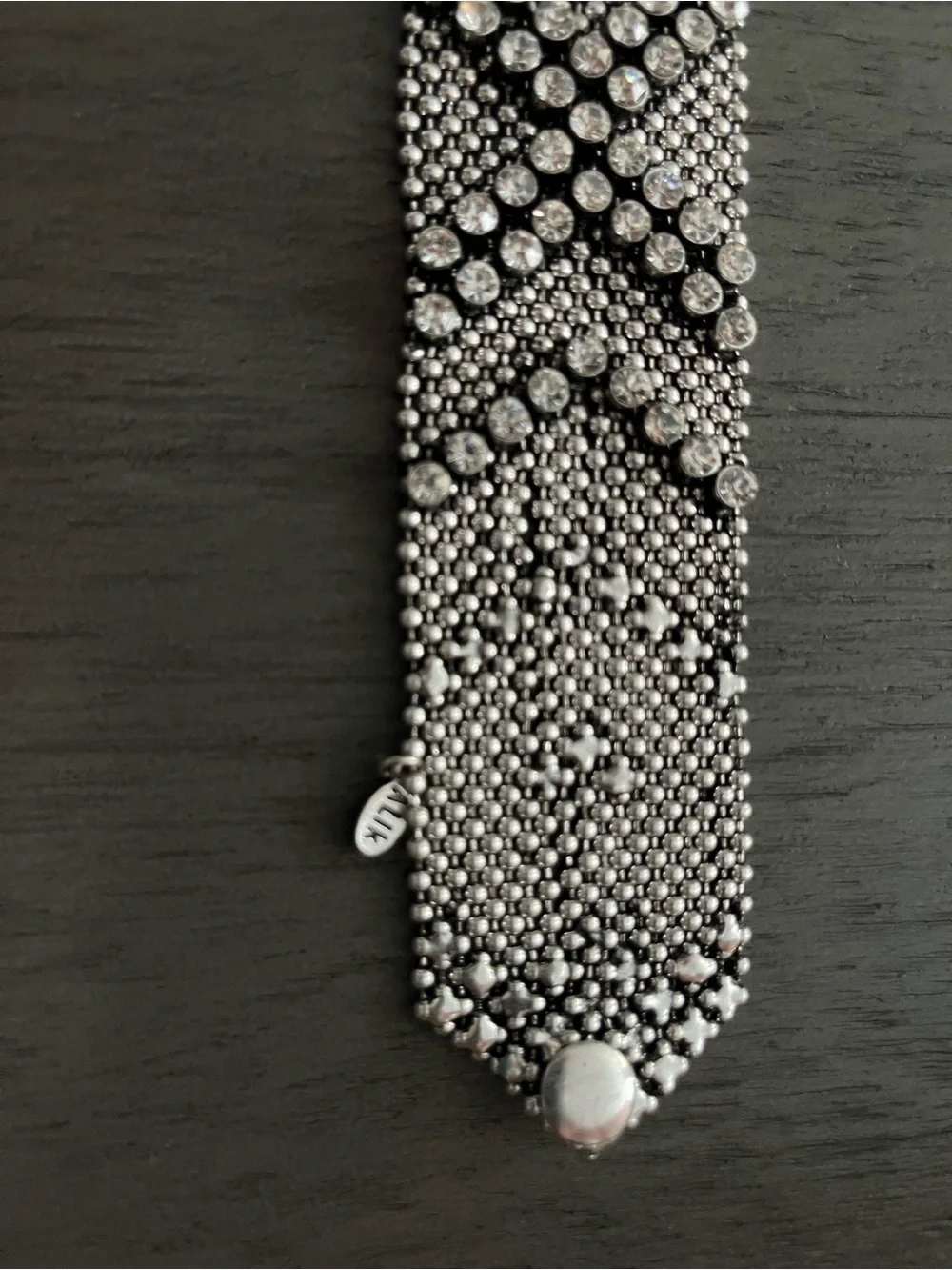 Liquid Metal Silver Crystal Beaded Wide Bracelet